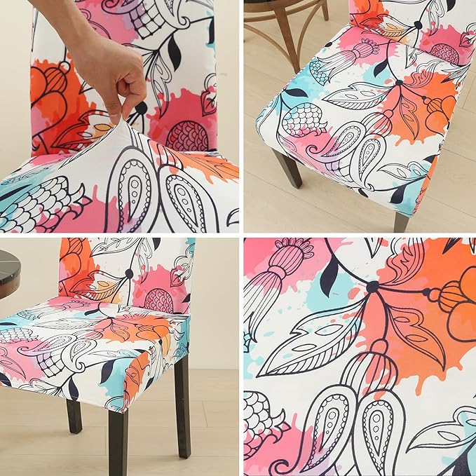 Stretch Chair Covers Slipcovers Set of 4 Printed Stretchable Dining Chair Slipcover Washable Removable for Kitchen,Hotel,Restaurant