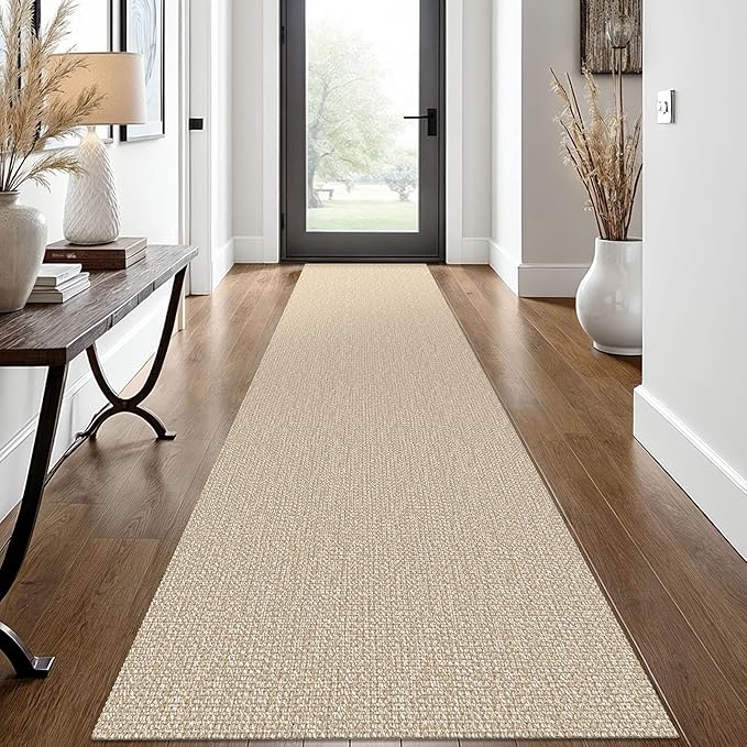 EARTHALL Washable Runner Rug 2x12 Ft Non Slip Runners for Hallways Long Cotton Rubber Backed Kitchen Runner Braided Indoor Floor Carpet Runners for Entryway, Hall, Kitchen, Send/Beige