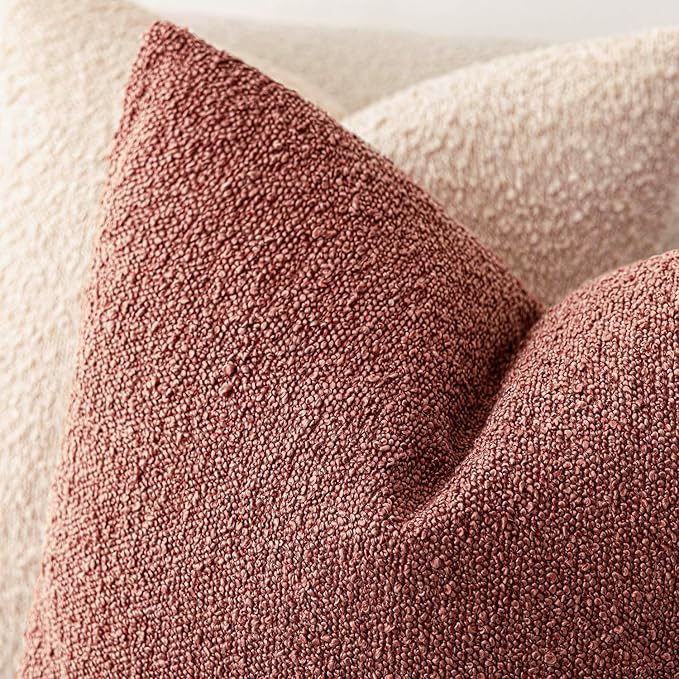 Foindtower Pack of 2 Textured Boucle Throw Pillow Covers Accent Solid Decorative Lumbar Pillow Cases Cozy Couch Cushion Case for Chair Sofa Bedroom Living Room Home Decor 12x20 Inch Orange Rust Red