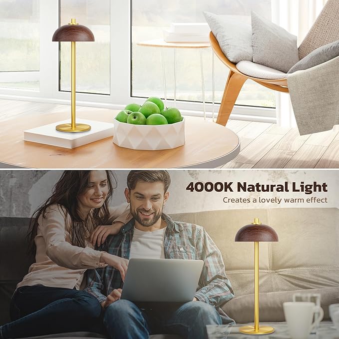 Rechargeable Cordless Table Lamp - 5000mAh Battery Powered Lamp, 3 Color Modes Stepless Dimming LED Table Light with Memory Function for Indoor, Outdoor, Dinner, Patio, Cafe.(Wood Grain)
