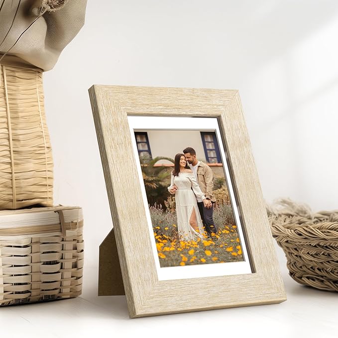 4x6 Picture Frame with Mat for 3.5x5, Natural Wood Grain Picture Frames Display on Tabletop or Wall Mounting (4 Pack,Natural)