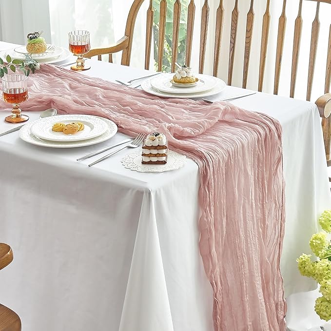 IVAPUPU 6 Pcs Cheesecloth Table Runner - 10ft Dusty Pink Boho Gauze Cheese Cloth Table Runners for Baby Shower Decoration Wedding Party Summer Garden Farmhouse Decor Valentines Day Decorations