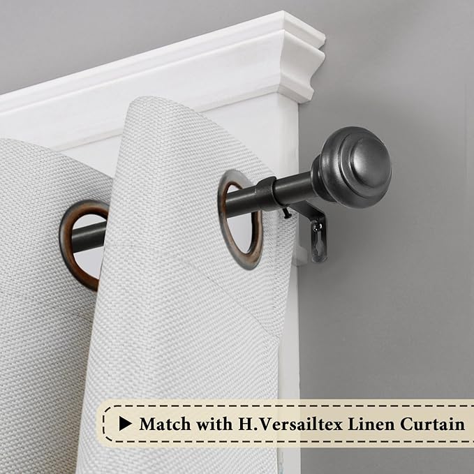 H.VERSAILTEX Window Curtain Rods for Windows 48 to 84 Inches Adjustable Decorative 3/4 Inch Diameter Single Window Curtain Rod Set with Classic Finials, Pewter