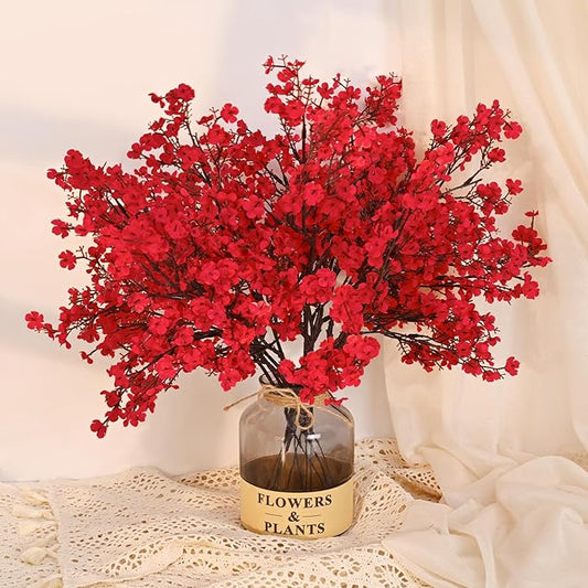 Yastouay Red Fake Flowers, 15Pcs Real Touch Silk Flowers Faux Artificial Flowers for Decorations, Babys Breath Artificial Flowers Bulk for Spring Decor Floral Arrangement