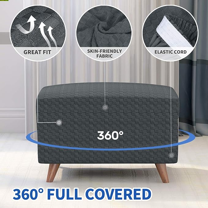MAXIJIN Jacquard Ottoman Cover Slipcovers Folding Storage Stool Furniture Protector Cover Soft Thick Rectangle Foot Rest Slipcover with Elastic Bottom (Ottoman Small, Dark Gray)