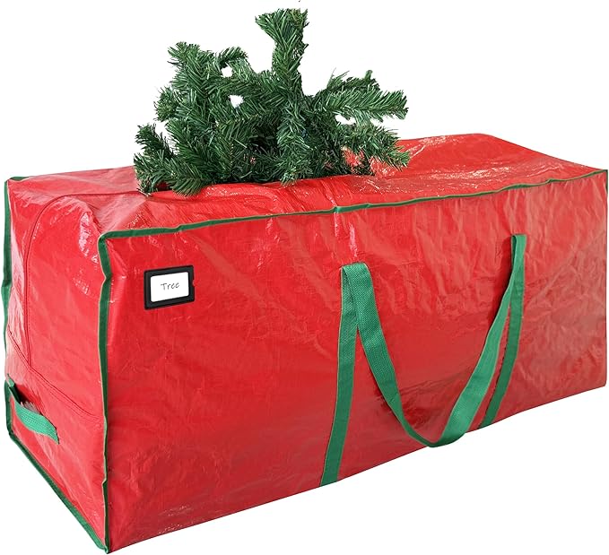 Cosy Family 9 ft Christmas Tree Storage Bag - Durable Heavy Duty Extra Large Artificial Xmas Holiday Tree Bag with Reinforced Handles and Dual Zippers Wide Opening - Red