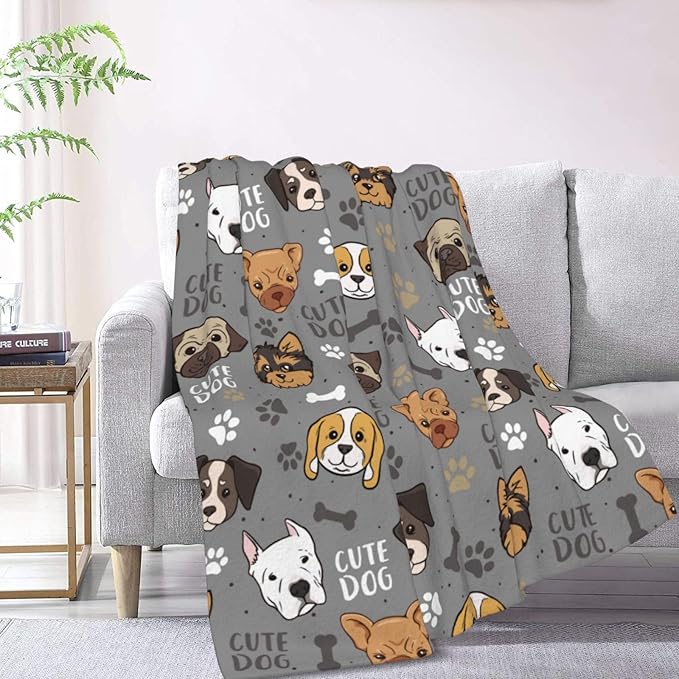 Cute Dogs Blanket Throw Blanket for Bed Soft Cozy Fluffy Couch Blankets Fleece Blanket Throw Gifts for Women Men Girls Boys 60"x50"