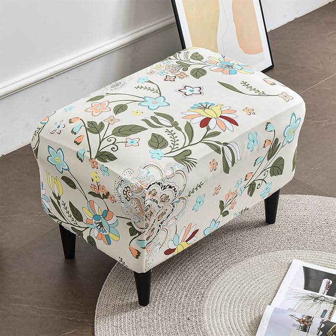 Eco-Ancheng Stretch Ottoman Cover Rectangular Storage Ottoman Slipcover Footrest Stool Covers Ottoman Slipcovers for Foot Stool with Nonslip Elastic Bottom (24,Large)