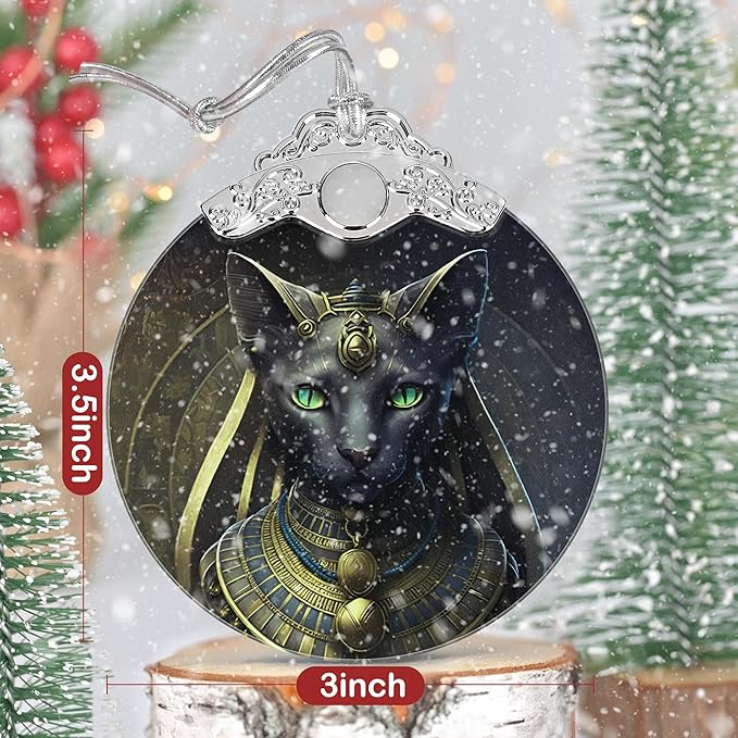 3" Stained Glass Ornament, Egyptian Cat Christmas Ornament, Christmas Ornaments for Tree, Heirloom Keepsake, Gift Exchange, Gift Idea, Bauble Present