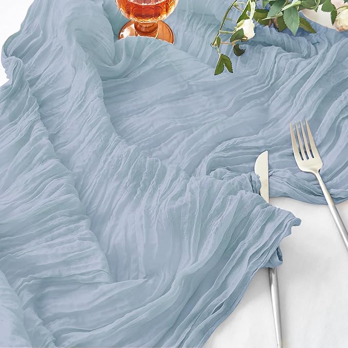 IVAPUPU 6 Pcs Cheesecloth Table Runner - 10ft Dusty Blue Boho Gauze Cheese Cloth Table Runners for Baby Shower Decoration Wedding Party Summer Garden Farmhouse