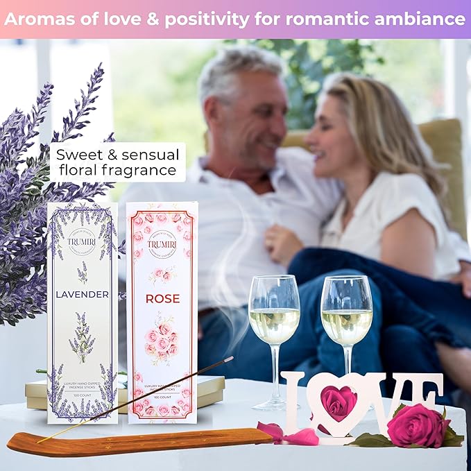 Lavender & Rose - Combo Pack of Incense Sticks - 100 Insence-Sticks of Each Scent - Total 200 Inscents - Inciensos Aromaticos para La Casa - Made with Natural Non Toxic Ingredients
