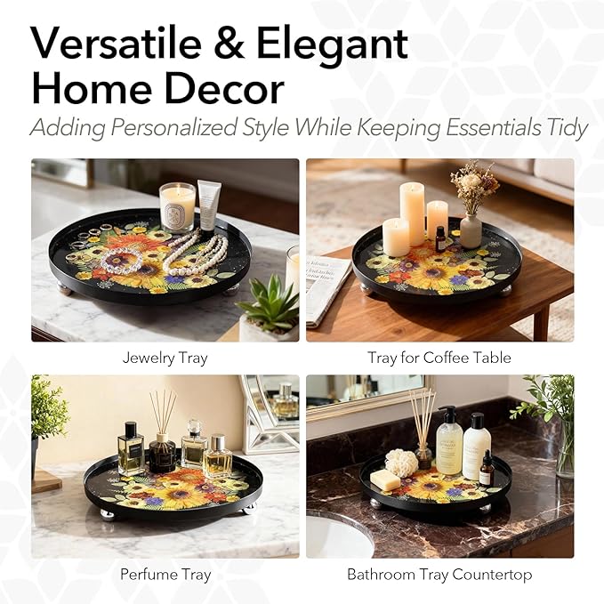 DIY Decorative Tray Craft Kit for Adult - Create Your Own Real Flower Tray with Epoxy Resin, Metal Tray for Vanity, Perfume, Key, Trinket Organizer, Table Decor, Beginner Friendly (Beige, Pro)