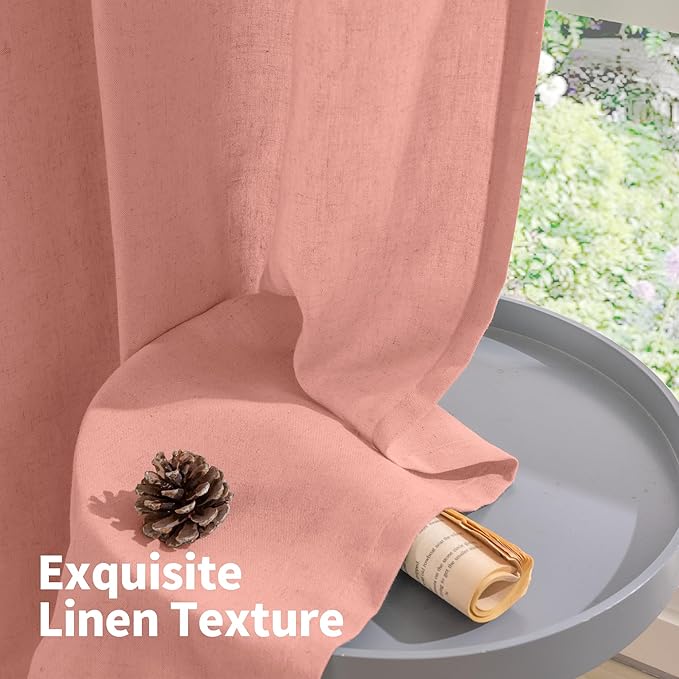 YoungsTex Dusty Rose Linen Curtains for Living Room 80 Inches Length, Light Filtering Grommet Window Drapes No See Through for Girls Bedroom Nursery Spring Decor, 2 Panels, 52 X 80 Inch