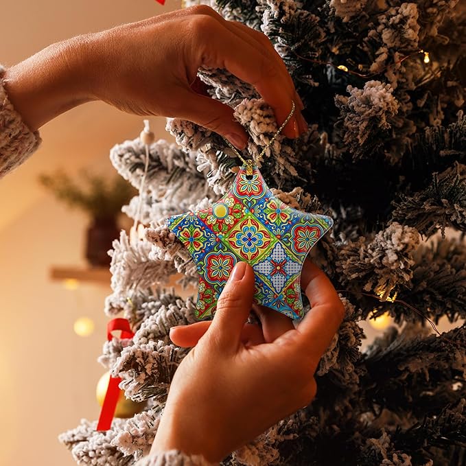 Christmas Ornaments 2025,Mexican Talavera Ornaments for Christmas Tree Holidays Ornaments Decorations,adornos de Navidad Ceramic Ornaments Xmas Gifts Idea for Home Decor