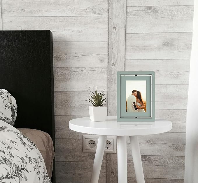 4x6 Double-Sided Rotating Floating Picture Frames (2 Pack, Teal Blue), Solid Pine Wood with Real Glass for Horizontal Vertical Standing Display Desk Tabletop Photo Frames