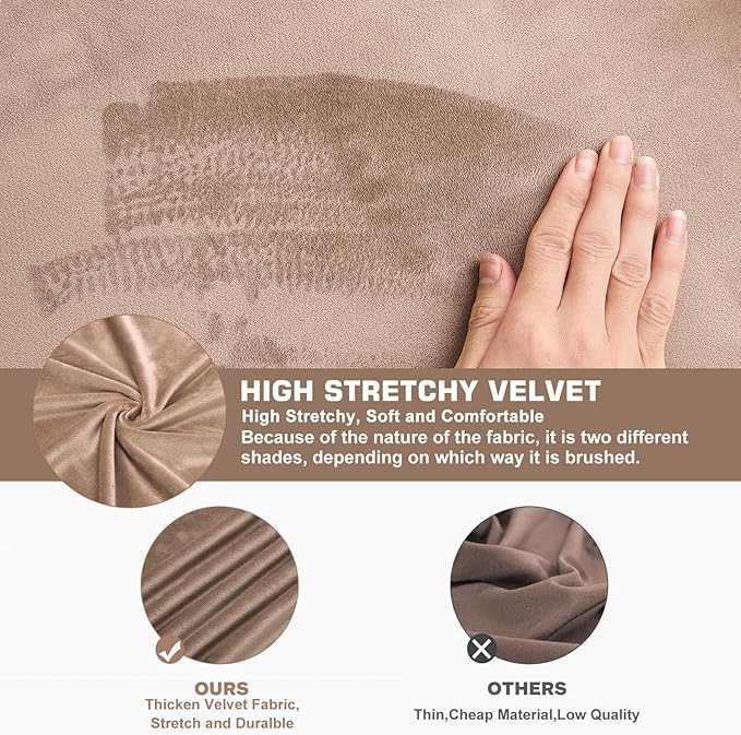 NeColorLife Velvet Ottoman Cover Square Storage Ottoman Slipcover Thick Stretchable Footrest Stool Covers with Elastic Band for Rectangle and Square Ottoman(Medium Size,Taupe)