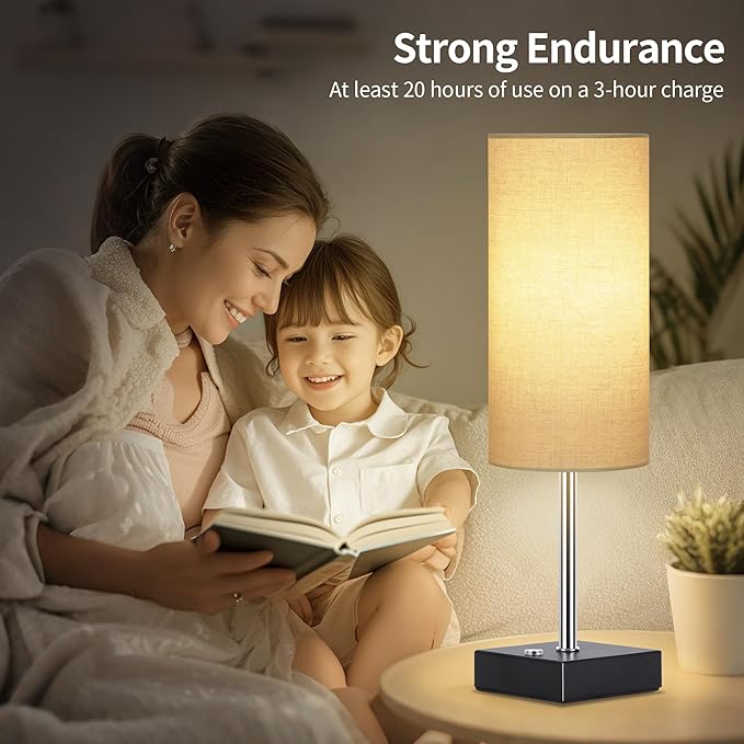AVV Cordless Table Lamp with Dimmable, Rechargeable 3 Modes Battery Powered Bedside Lamp, Battery Operated Lamps for Night Stand, Touch Lamp for Bedroom, Living Room,15 Inch Linen 2PK