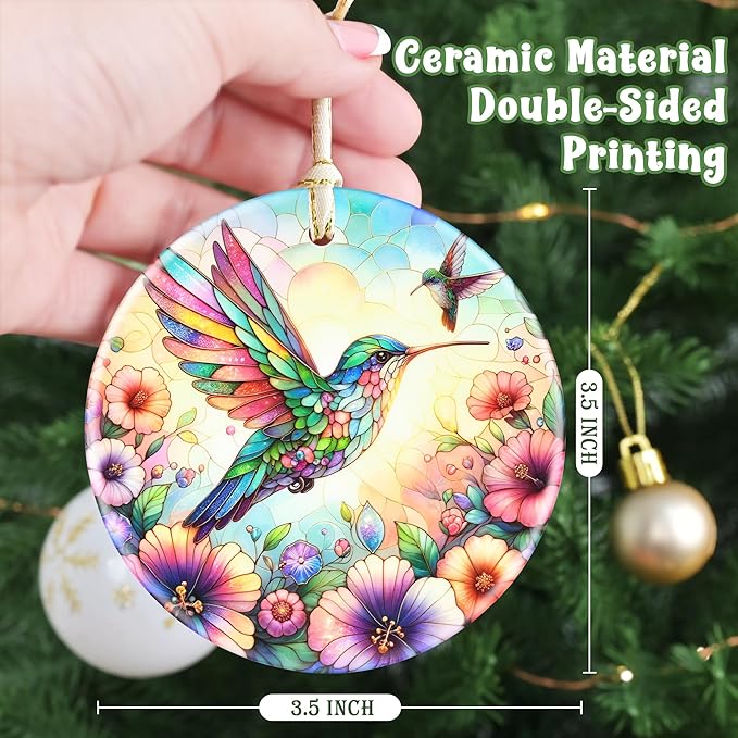 Hummingbird Ceramic Christmas Ornament, 3.5 Inch Hanging Decor for Christmas Tree, Gift Exchange Present