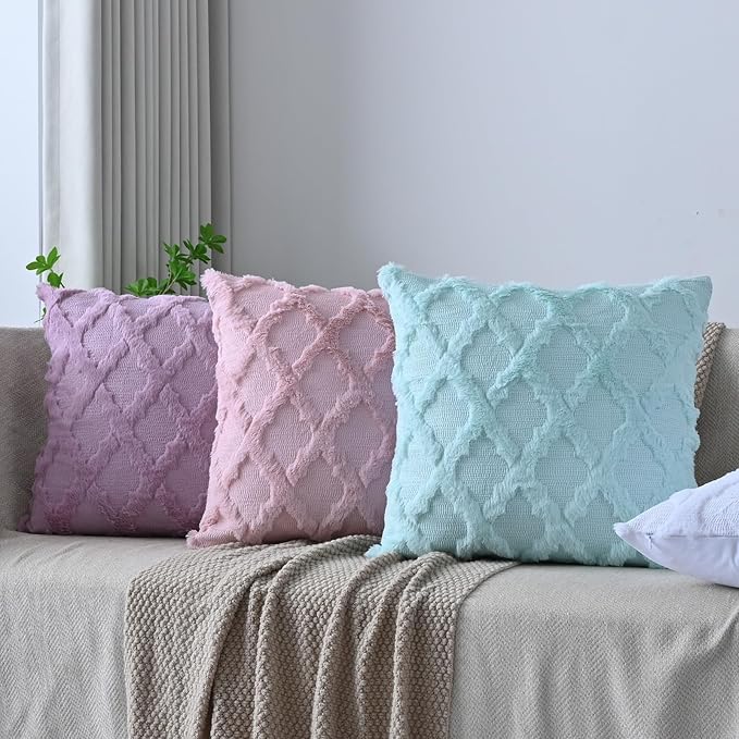 Set of 2 Soft Moroccan Throw Pillow Covers 22x22 Inch Plush Boho Decorative Pillow Cover Accent Cushion Case for Couch Sofa Bed, Light Pink