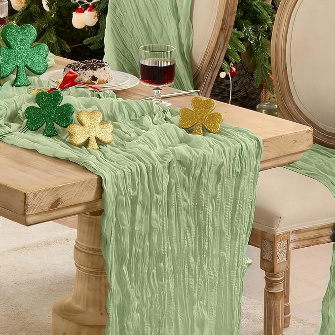 12 Pack Sage Green St.Patrick's Day Cheesecloth Table Runners 120 Inch Boho Rustic Gauze 10 FT Cheese Cloths Table Decorations for Spring Summer Birthday Party Baby Shower Wedding Holiday Home Decor
