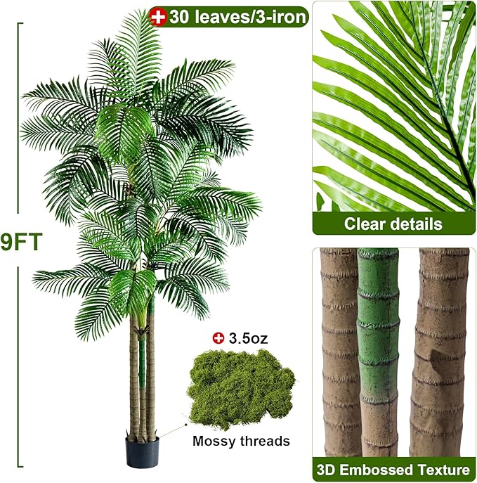 Large Artificial Palm Tree Big Faux Tropical Trees Indoor Outdoor Realistic Floor Plants Tall Fake Plant for Home Living Room Office Decor Porch Outside Patio arboles para Modern Farmhouse decoracion