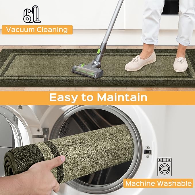Kitchen Rugs 24" x 36", Non-Slip Machine Washable Kitchen Runner Rugs Floor Mats, Absorbent Comfort Standing Mats for Kitchen, Sink, Laundry and Hallway, Budding Green & Sage Green