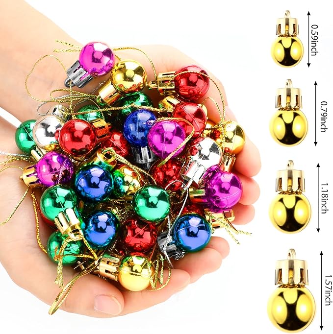 Boao 96 Pcs Christmas Mini Balls Ornaments Miniature Xmas Tree Ornaments Multicolour Shiny Small Hanging Decorations for Christmas Holiday Party Decor(0.59 Inch,Multicolor Balls)