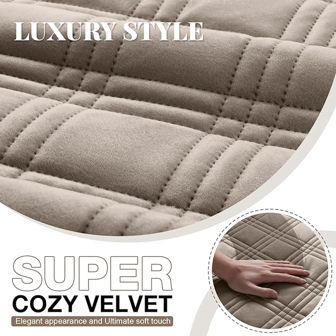 TAOCOCO 100% Waterproof Recliner Chair Cover, Recliner Covers for Recliner Chair with Pocket, Non Slip Reclining Chair Cover Furniture Protector for Kids, Pets(30'', Light Taupe-Velvet)