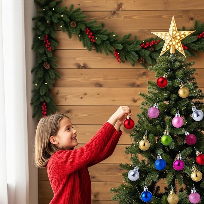 24 Pack Mini Shatterproof Christmas Balls - Small Hanging Ornaments for Trees Christmas Party Decorations, 1.2 Inch (Rose Red)