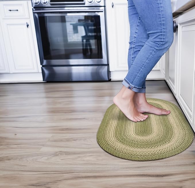 Homespice Grassland Oval Braided Rugs 16x24 - Country Style Oval Rugs for Green Kitchen Decor, Durable, No Shed Jute for Low Maintenance