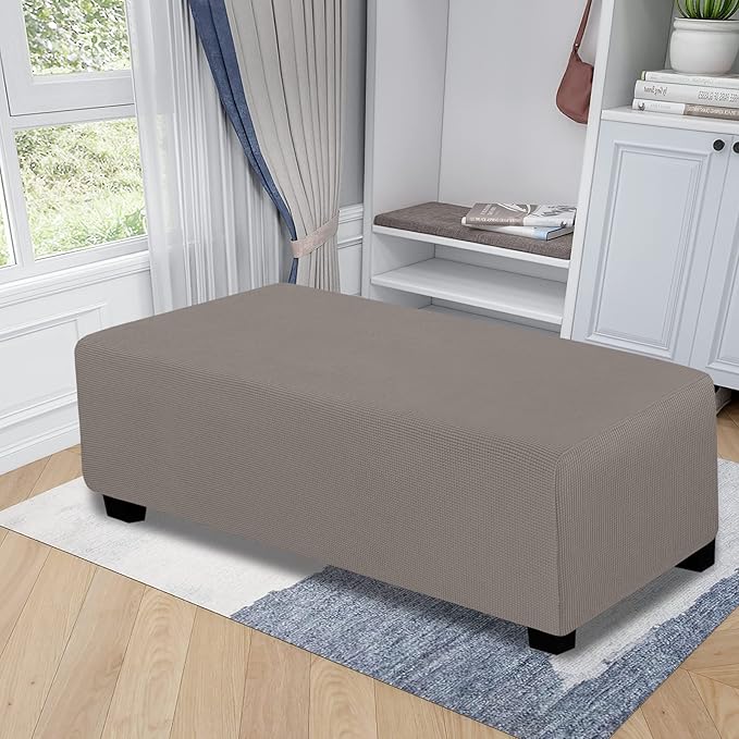 Easy-Going Stretch Ottoman Cover Folding Storage Stool Furniture Protector Soft Rectangle slipcover with Elastic Bottom (XX-Large,Taupe)