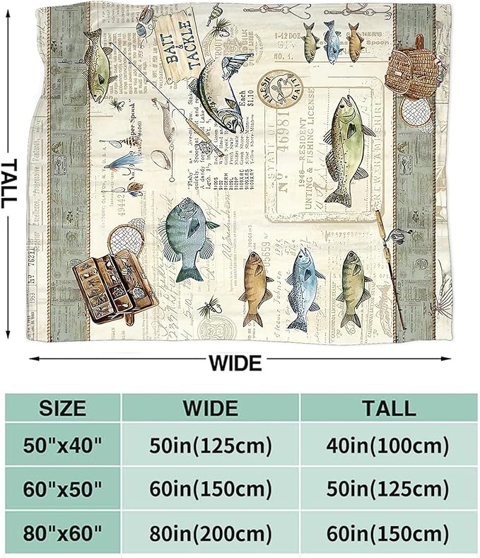 Tijuboni Fishing Throw Blanket Cabin Fishing Gifts for Men Boys Women Girls Adults Kids Soft Flannel Fleece Blanket for Couch Sofa Bed Home Decor 50"x60"