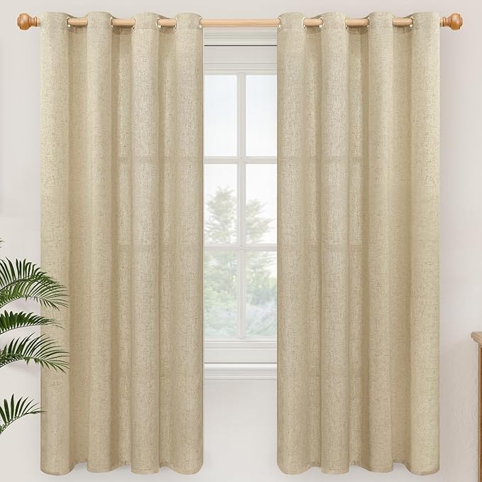 YoungsTex Burlap Linen Curtains 72 Inch Length for Living Room, Tan Semi Sheer Drapes Privacy Light Filtering Window Treatments for Dining Room Bedroom Farmhouse, 2 Panels, 52 X 72 Inch