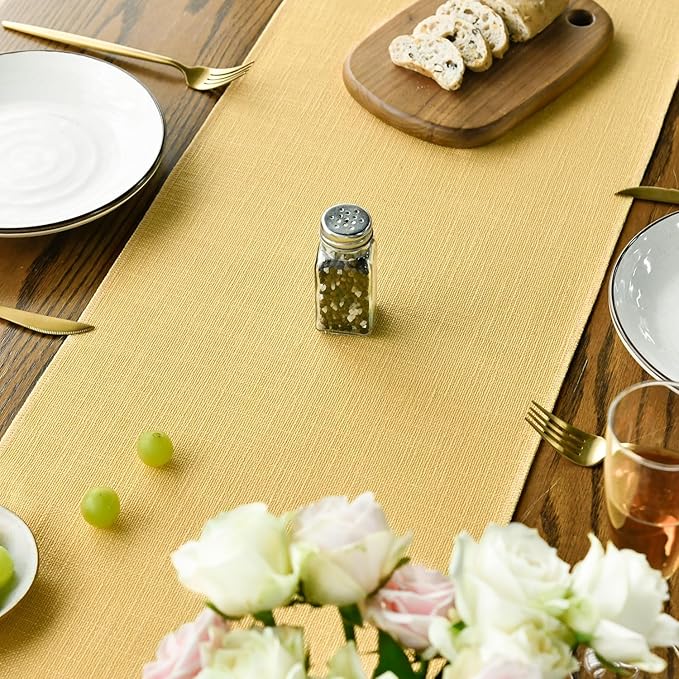 Artoid Mode Yellow Tassel Table Runner, Summer Linen Blend Rustic Farmhouse Style Kitchen Table Decoration Holiday Wedding Party Dinning Decor 13x36 Inch