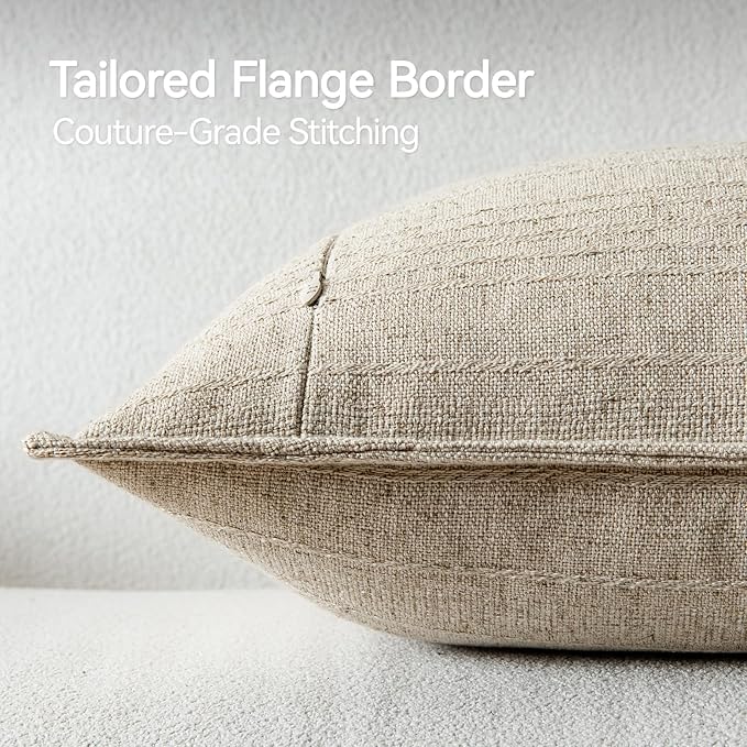 a moment Linen Pillow Covers Set of 2,Boho Farmhouse Throw Pillowcases Neutral Textured Decorative Covers for Couch Sofa Bed, Soft Linen Blend Accent Case Cushion Living Room Home Decor 18"x18"Khaki