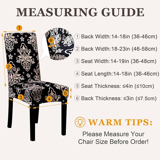Sufdari Dining Chair Covers,Kitchen Chair Cover,Parsons Chair Slipcover,Spandex Chair Protectors for Dining Room Stretch Chairs Cover Set of 6 -Black Khaki