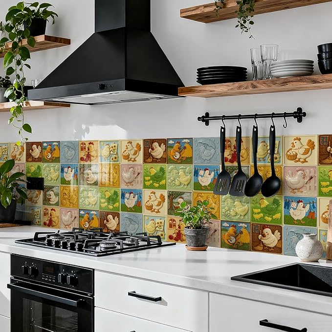 Peel and Stick Backsplash for Kitchen, 24 Tiles 5.9x5.9 Inch, Christmas Themed Removable Waterproof Sticker Backsplash