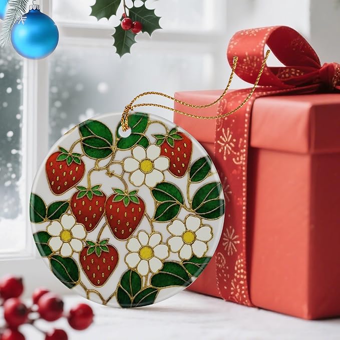 Christmas Ornaments, Dodosky 2.8in Ceramic Strawberry Flower Ornament, Xmas Decor, Christmas Tree Ornaments, Xmas Decorations for Tree, Holiday Ornament, Gift Ideas, Gifts for Mom & Grandma