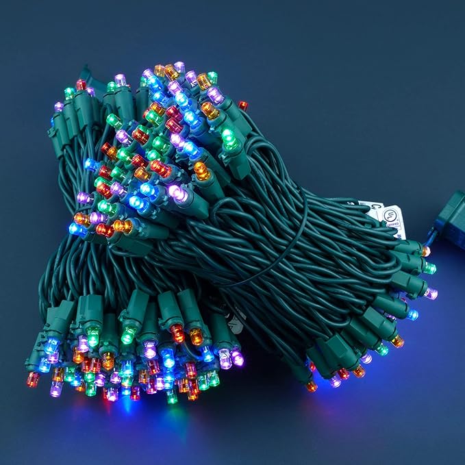 Multicolor Wide Angle Christmas Lights, Pack of 2 Sets 25 Ft 100 LED Green Wire 5mm UL Certified Commercial Grade Holiday String Light