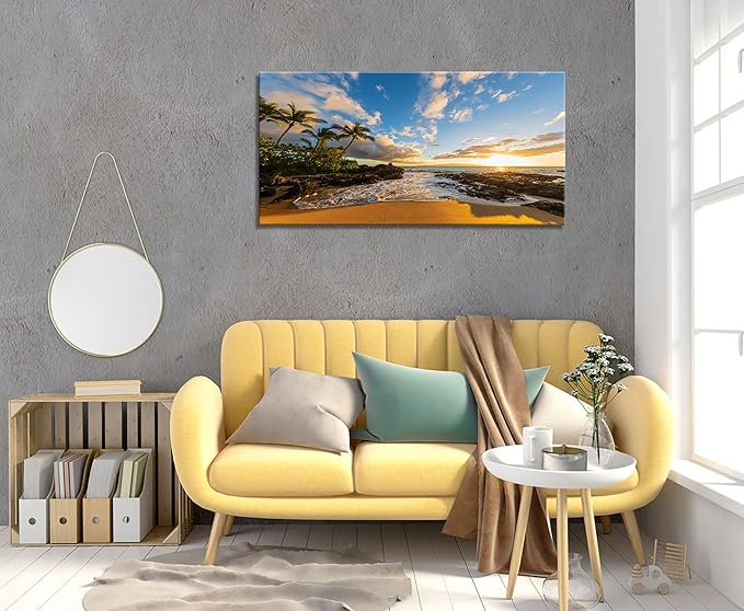 DZL Art S75475 Large Beach wall art Secret Beach at sunset, Maui, Hawaii Canvas Wall Art For Living Room Decoration Nature Picture Canvas Prints Painting for for Office Wall Decor Home Decorations