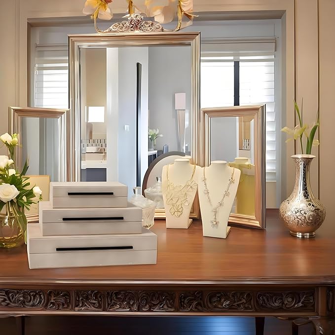 Decorative Boxes with Lids, Set of 3 Faux Leather Decorative Box, Large Modern Nesting Storage Decorative Boxes with Lids for Home Decor, Jewelry Boxes, Photo Boxes, Organizer Box (Ivory)