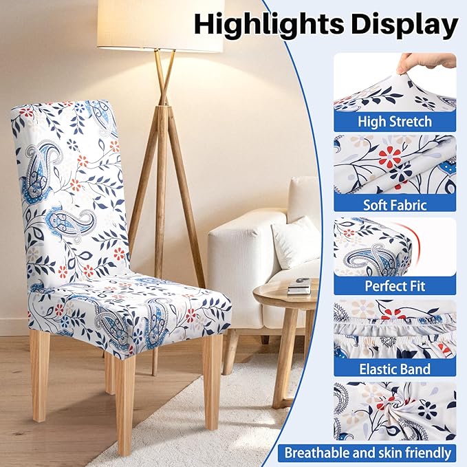 Dioxide High Stretch Chair Covers for Dining Chairs, Washable Dining Chair Covers Set of 6, Soft Kitchen Chairs Seat Covers, Parsons Chair Slipcovers Protectors for Home Hotel Restaurant Banquet