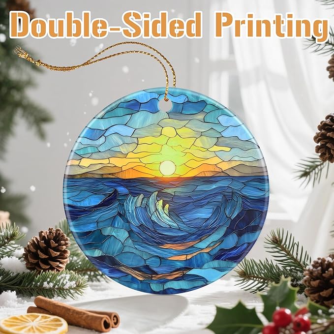 Beach Sunrise-Themed Christmas Tree Decorations, Christmas Ornaments, Keepsake Ornaments, Holiday Decor, Xmas Gifts, Gifts for Sunrise Lovers & Nature Lovers