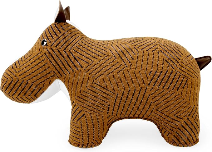 Zuny Artist Edition Hippo Bookend – Kvadrat Razzle Dazzle, Ecofriendly Handmade Leather Single Book Stopper, Decorative Home Decor for Bookshelf Desk, Tan White, 11 x 4.3 x 7.4
