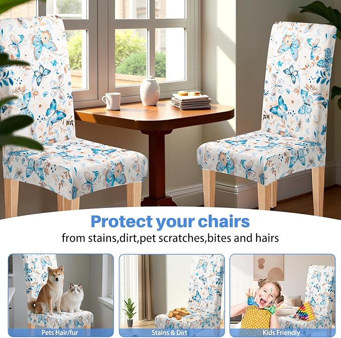 Dioxide High Stretch Chair Covers for Dining Chairs, Washable Dining Chair Covers Set of 6, Soft Kitchen Chairs Seat Covers, Parsons Chair Slipcovers Protectors for Home Hotel Restaurant Banquet