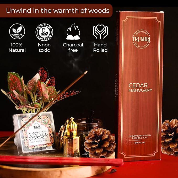 Cedar Mahogany Incense Sticks - Pack of 100 Inscents-Sticks - Inciensos Aromaticos para La Casa - Made with Natural Ingredients - Scented Insence Non Toxic Insense Incents