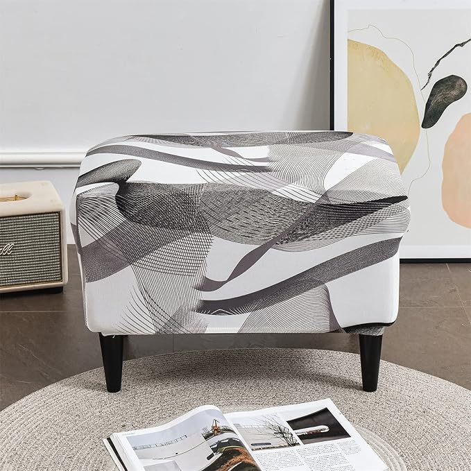 Eco-Ancheng Chair Cover Stretch Ottoman Cover Rectangular Storage Ottoman Slipcover Footrest Stool Covers Ottoman Slipcovers for Foot Stool with Nonslip Elastic Bottom