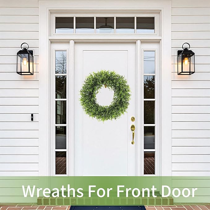 22inch Artificial Boxwood Wreath, 22" Spring Summer Wreath Faux Greenery Leaves Wreath for Front Door Wall Window Porch Farmhouse Patio Garden Indoor Outdoor Decor Wedding Party Decoration