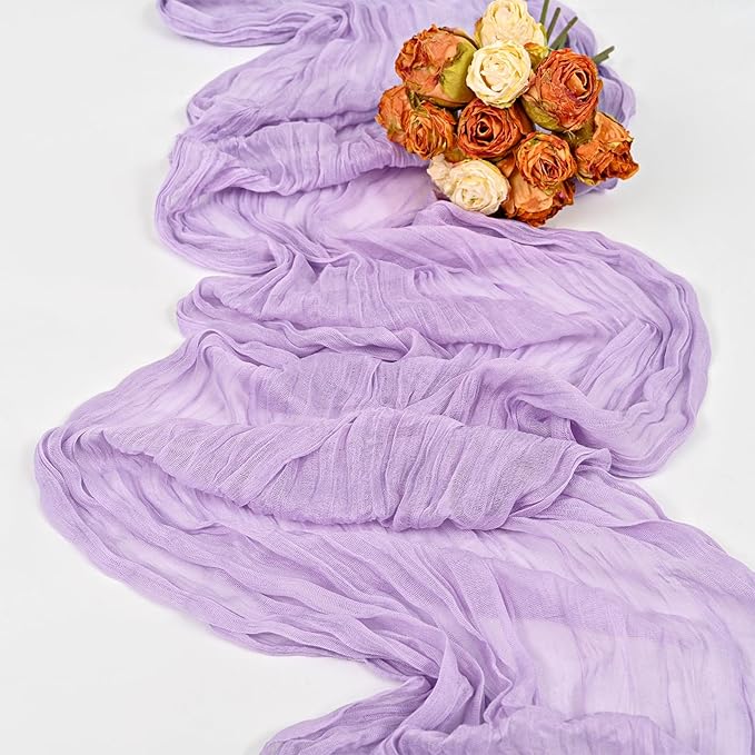 12 Pack Lavender Cheesecloth Table Runner 10FT Cheese Cloths for Wedding Decor, 20x120inch Rustic Boho Gauze Table Runners for Wedding Party Bridal Shower Table Decoration