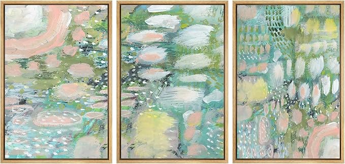 MUDECOR Framed Wall Art Print Set Vibrant Textured Abstract Multi-Colored Illustrations Modern Art Boho Decorative Colorful Chic for Living Room, Bedroom, Office - 24"x36"x3 Natural